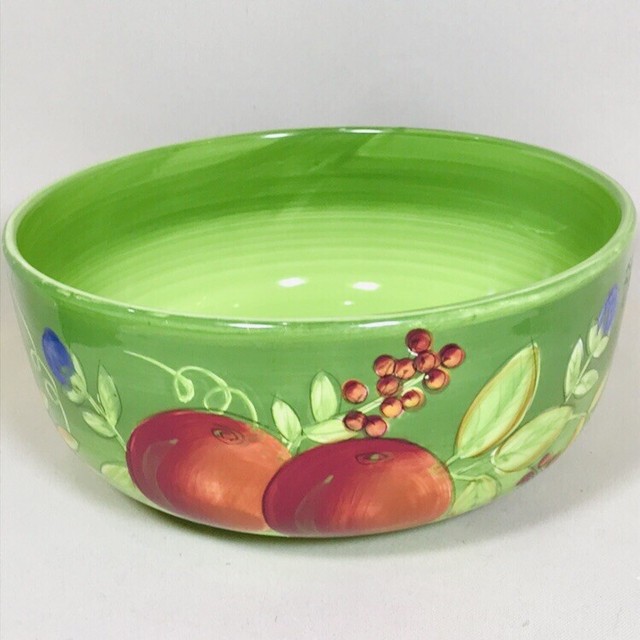 LAURIE GATES Ware Ceramic Serving Bowl Green with Fruit Country