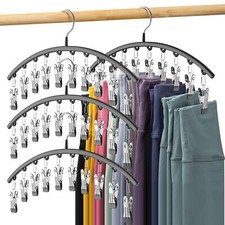 Legging Organizer for Closet Metal Yoga Pants Hangers 4 Pack w/10 Clips Holds...