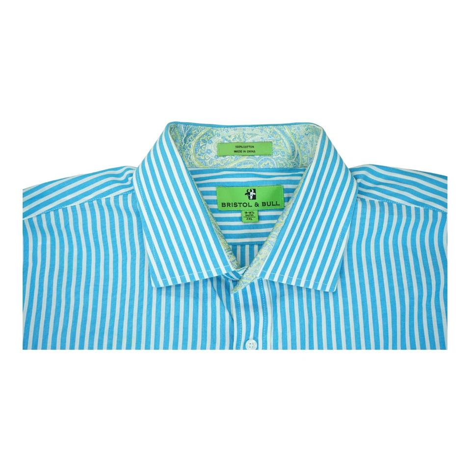 Camisa Bristol & Bull Para Hombre 2XL 18-18.5 - 34/35 Manga Larga Abotonada Rayas Azules Foto 4 de 4