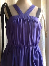 Nina Ricci dress size 40 France purple silk with black trim double strappy short
