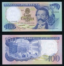 30 November 1965 Portugal Banknote 100 Gold Escudos Camilo Castello Branco CU-3
