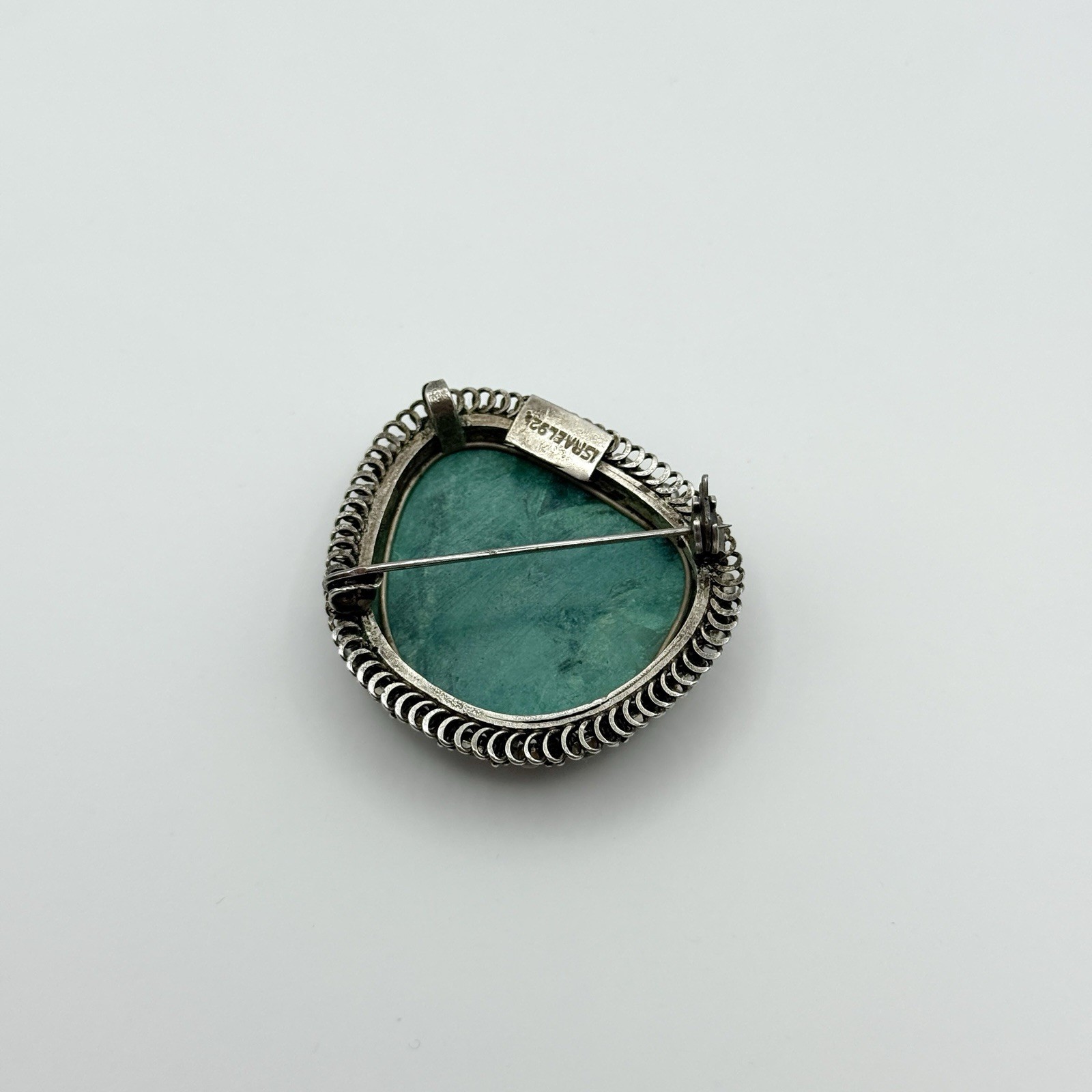 Vintage ISRAEL Filigree 925 Silver & Malachite Eilat-Stone Pin Brooch Pendant