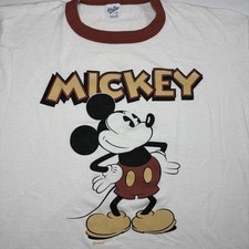 Vintage 80s Mickey Mouse Ringer T Shirt Men Large Velva Sheen USA White Disney