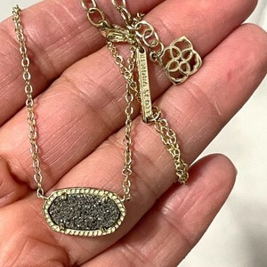 Authentic Kendra Scott Elisa Gold Plated Platinum Drusy Short Pendant Necklace 15"-17"