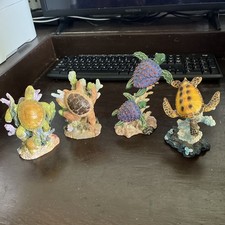 Set If 4 Sea Turtle Figurines In Coral Whimsical Statues