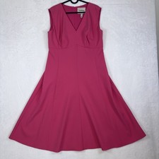 Lands' End Candy Pink Crepe Empire Waist Circle Work Social Dress 12 Wedding