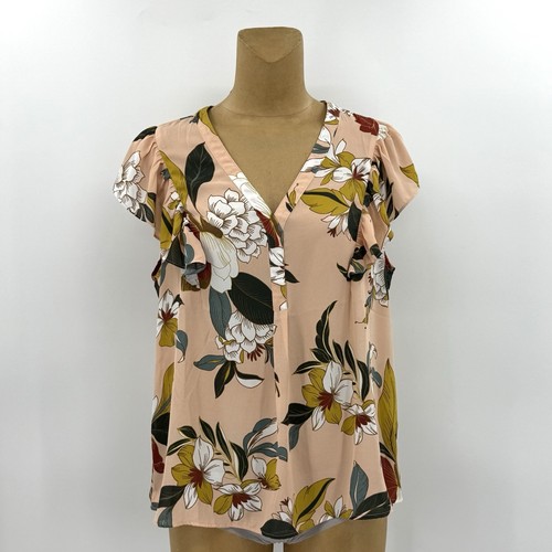 DR2 Daniel Rainn XL Floral Chiffon Flutter Cap Sleeves Semi Sheer Top Womens - Picture 1 of 11