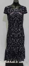 Alex Evenings Women's Sequin Illusion Neckline Fit Flare Dress LB3 Navy Size 8