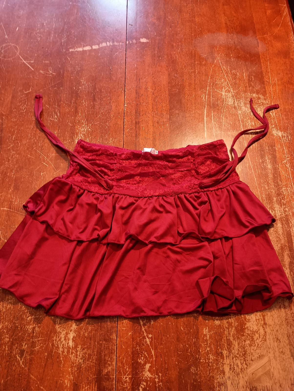 Avidlove Women's Red Lace Waist Ruffled Layered Mini Skirt Size Medium