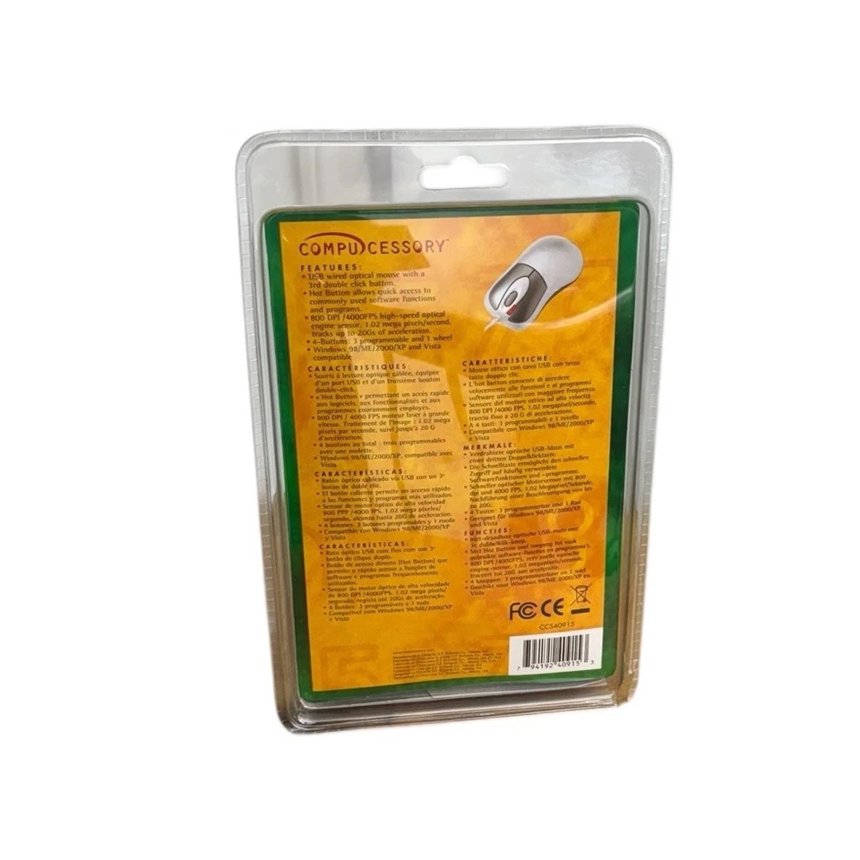 Compucessory USB 4-Button Optical Mouse Wired Model 40915 Silver Black Sealed - Image 2 of 4