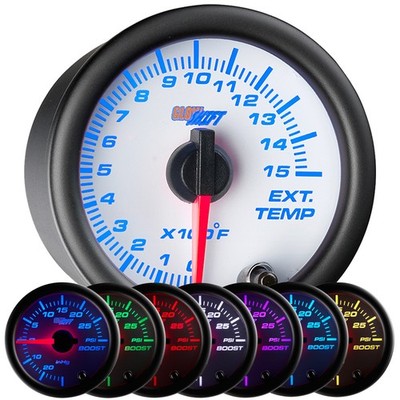 USED GLOWSHIFT WHITE 7 COLOR 1500 PYROMETER EGT GAUGE w SENSOR PROBE