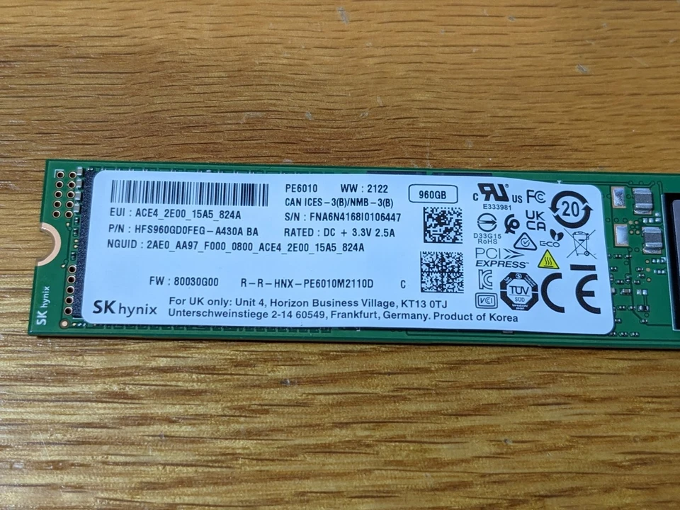 Hynix 960GB PE6010 m.2 22110 PCIe 3.1 HFS960GD0FEG NVMe Solid State SSD - NEW - Image 2 of 4