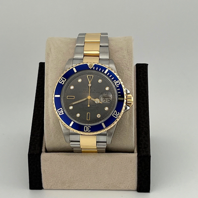 Rolex Submariner Date Blue 16613 40mm Tropical Serti Diamond Dial