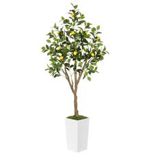 6FT Artificial Lemon Tree with Pot, Fake Lemon Tree with White Tall Planter, ...