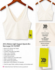 All in Motion Light Support V-Neck Sports Bra, Ivory, Women  s Size L