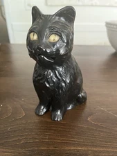 Vintage Halloween 50's Hard Plastic Sitting Black Cat Coin Bank  w/ Stopper!