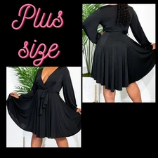 LUXE WEAR PLUS 3x black faux wrap long sleeve cocktail party dress NWT B47