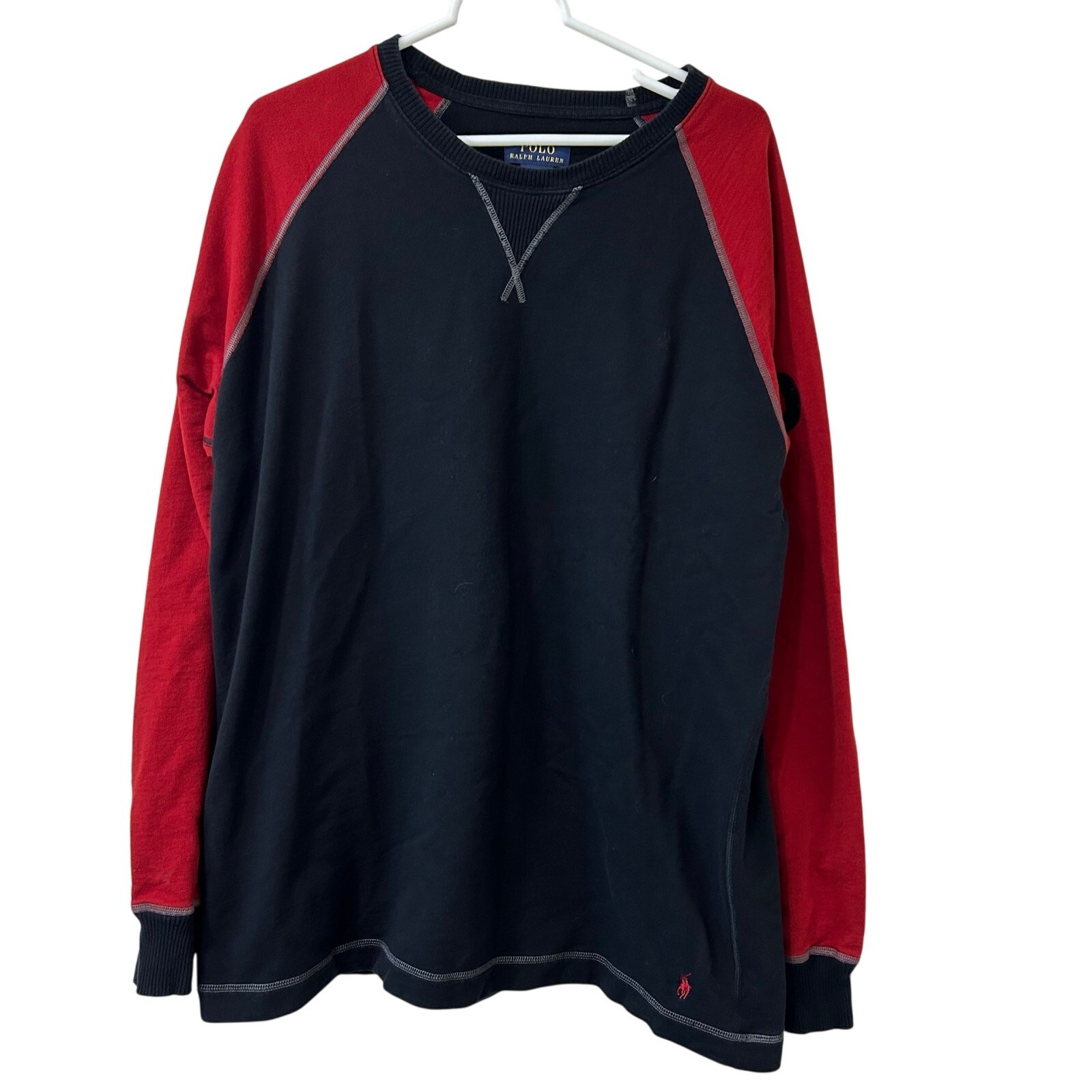 Polo Ralph Lauren uomo taglia XL nera e rossa manica lunga girocollo felpa pony