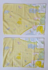 VTG Wamsutta MCM Child/Baby Pillowcases Yellow Gingham W/Safari Animals Set/2
