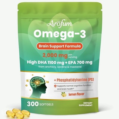 High DHA Omega 3 Fish Oil   2000 mg Fish Oil Omega 3  Including 1100 mg DHA +...
