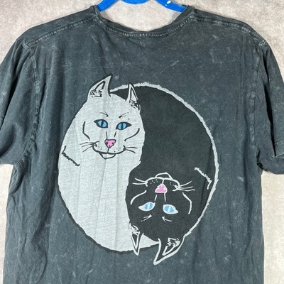 RipNDip Shirt Mens Medium Black Yin Yang Cat Graphic Short Sleeve Distressed