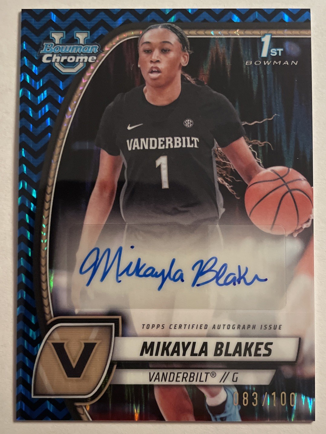 2024-25 1st Bowman U Chrome Mikayla Blakes Auto Black Blue Stealth 83/100 # 55