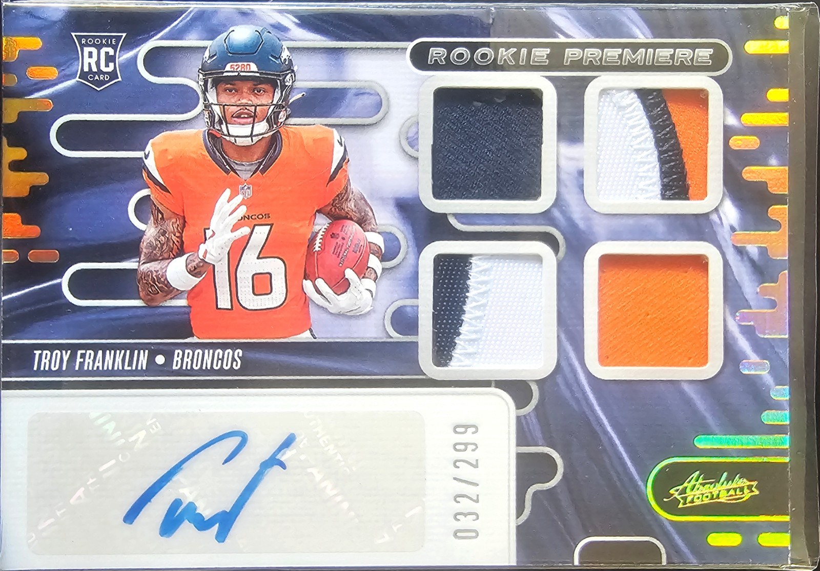 Troy Franklin Panini Absolute Rookie Premiere Materials #RPMTFN Autograph