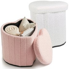Heart Shape Boucle Storage Ottoman Stool Teddy Fabric Pouffe Seat with Lid