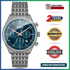New HUGO BOSS Gregor HB1514083 Chrono Blue Dial Grey Steel Strap Mens Watch 45mm