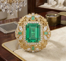 IGL Certified 3.90Ct Natural Emerald & Diamond Wedding Gift Ring 14K Yellow Gold