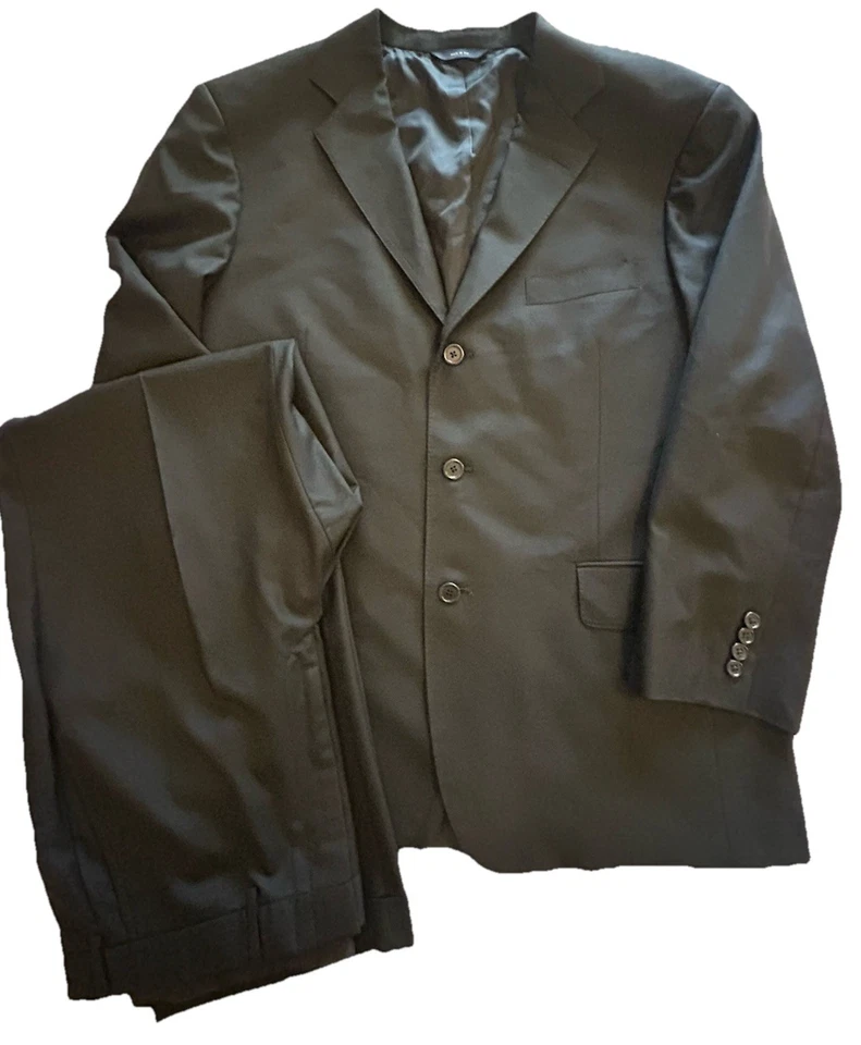 Brooks Brothers Suit Men's 44R Black Solid Wool Size 36 flat Front Pants Luxury - Image 2 of 4