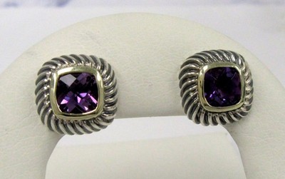 Vintage David Yurman Amethyst Albion Ohrstecker Sterlingsilber und 14 Karat Gold