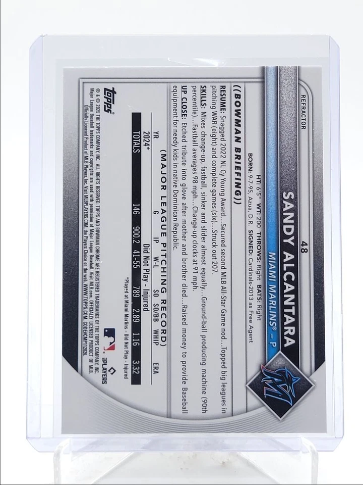 SANDY ALCANTARA 2025 BOWMAN CHROME BASEBALL REFRACTOR MARLINS /499 Q1940 - Image 2 of 2