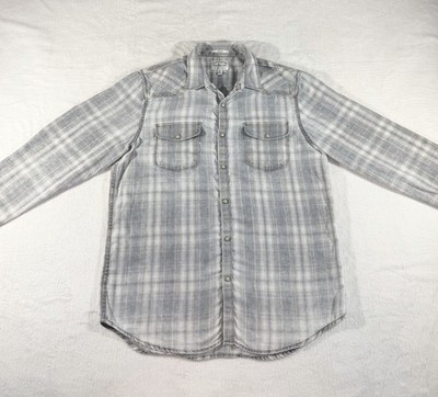 Lucky Brand Men s Gray Plaid Sugar Magic Wash Flannel Snap Up L/S Shirt, L