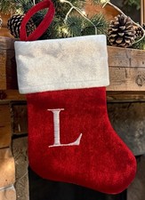 Monogram/ Embroidered LETTER  L  MINI 8  Christmas Stocking RED And White Velvet