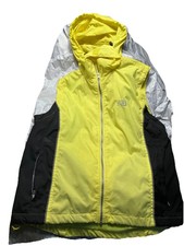 Vintage 90s Women s Running Vest Medium Neon Yellow Reflective Stow-Away Hood