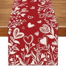 Valentine's Day Red Heart Love Table Runner 13x72 Inch Kitchen Dining Tabletop