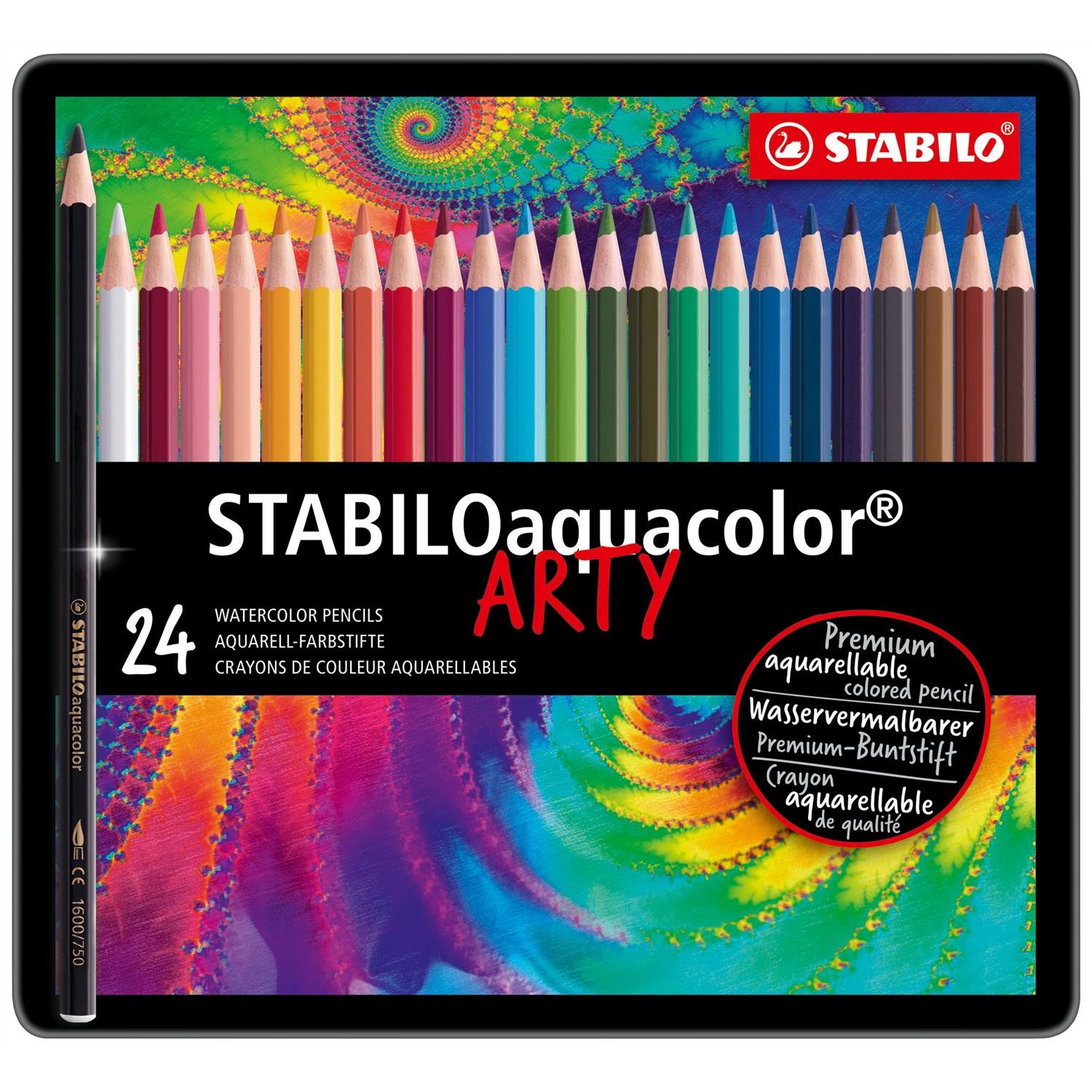 Stabilo Aquacolor Boîte Métal 24 Crayons de Couleur Aquarellables pour Dessin