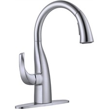 Brushed Nickel Kitchen Faucet with Sprayer, Single Handle Gooseneck Kitchen S...