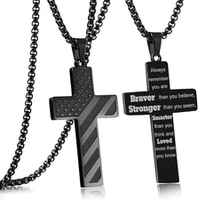 American Flag Cross Necklace for Men Bible Verse Christian Religious