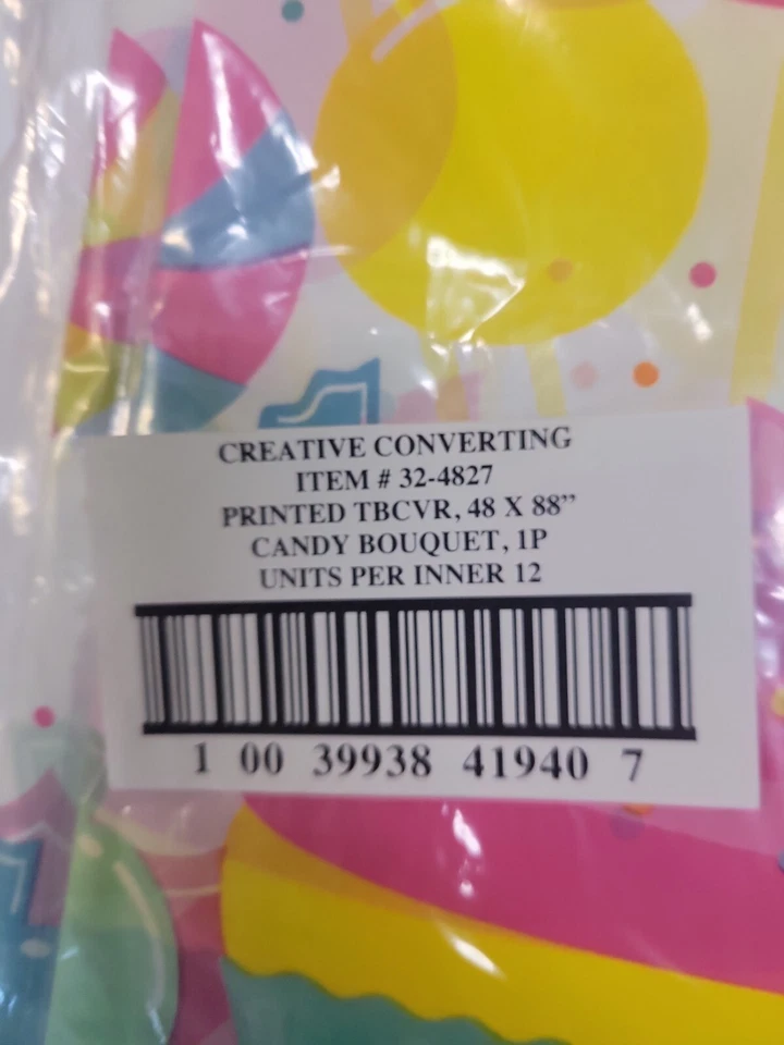 12- Candy Bouquet Plastic Tablecloth 48" x 88" Party Tableware BULK FREE SHIP - Image 2 of 3