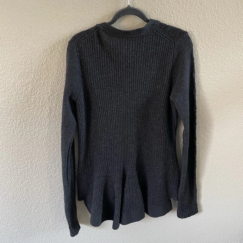 Anthropologie Far Away From Close Cardigan Medium Black Fisherman Peplum Boho - Image 2 of 4