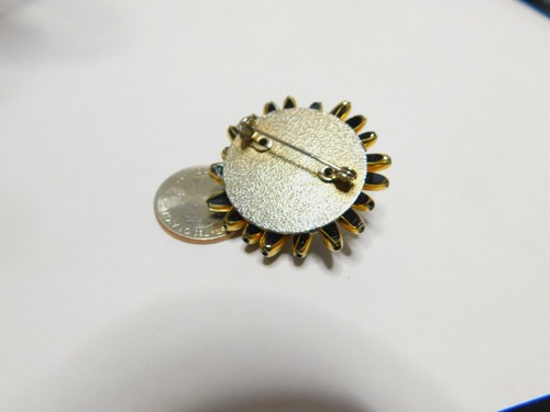 Black AB Crystal Poured Glass Flower Brooch Vintage - Picture 4 of 4