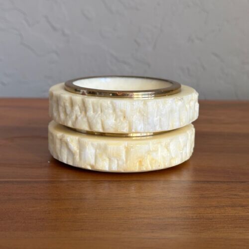 Vintage Alabaster Candle Holders Set or Ashtray Elegant Home Decor Stone - Picture 2 of 6