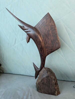 Gorgeous Black Walnut Handcarved Sailfish 22 3/4 Inches.