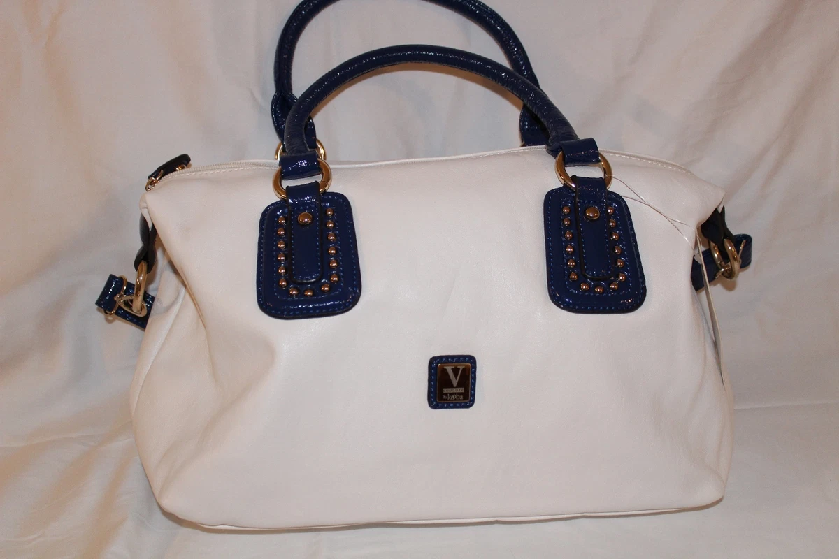 V Couture by Kooba Staci Satchel Contrast Trim & Strap Handbag Purse - Navy