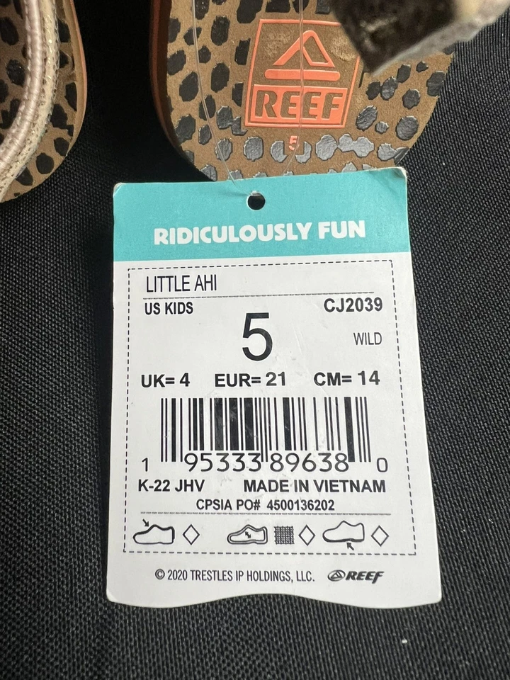 Reef Little Ahi Wild Gold Black Dot & Coral Thong Sandals Flip Flops Size 5 - Image 4 of 4
