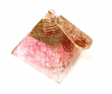 Natural Rose Quartz Peace Prosperity Love Stone Pyramid Pendant Orgone COMBO