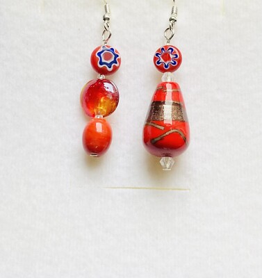 Atemberaubendes Design rot Kupfer italienische Glas & Kristall Ohrhänger & Blumenwirbel