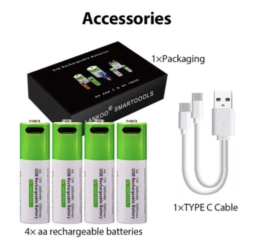 Rechargeable usb Battery 1.5V 4 x AA AAA LR14 LR20, C & D Size Lithium Batteries - Picture 2 of 13